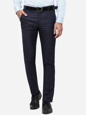 Navy Blue Solid Slim Fit Formal Trouser | Greenfibre
