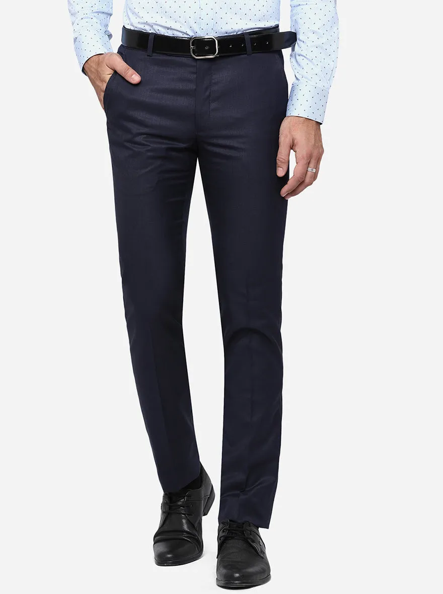 Navy Blue Solid Slim Fit Formal Trouser | Greenfibre