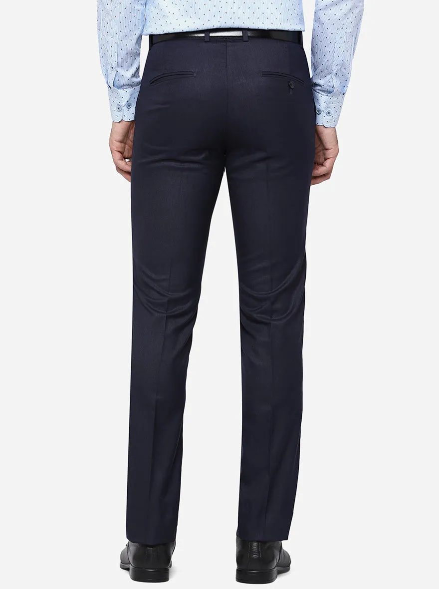 Navy Blue Solid Slim Fit Formal Trouser | Greenfibre
