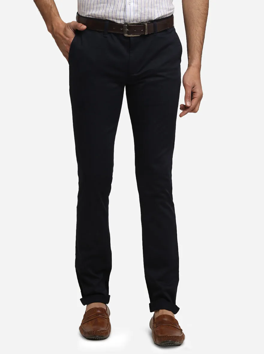 Navy Blue Solid Super Slim Fit Casual Trouser | Greenfibre