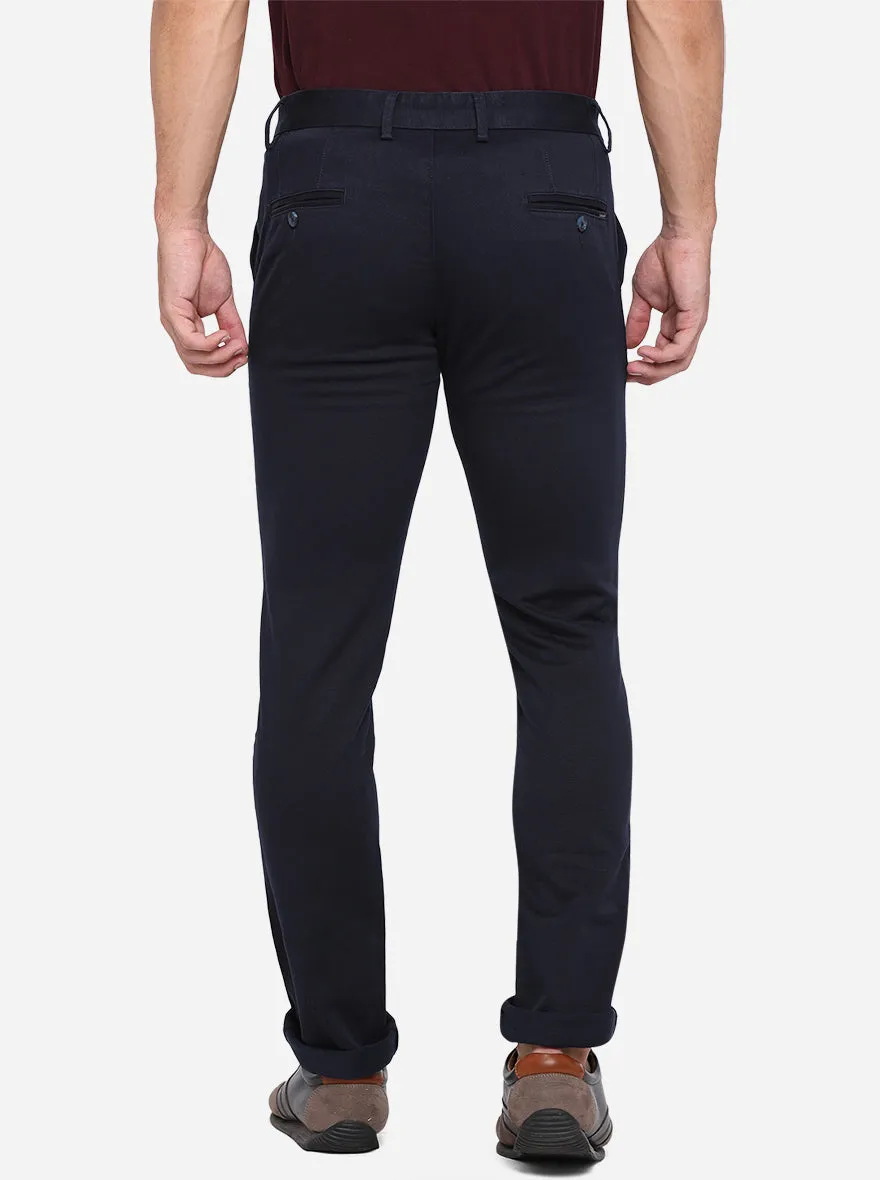 Navy Blue Solid Super Slim Fit Casual Trouser | Greenfibre