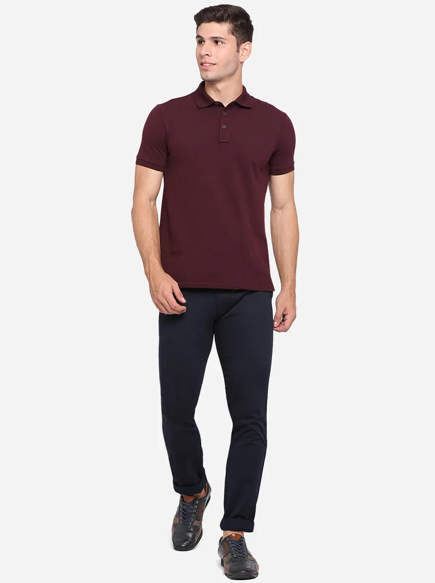 Navy Blue Solid Super Slim Fit Casual Trouser | Greenfibre