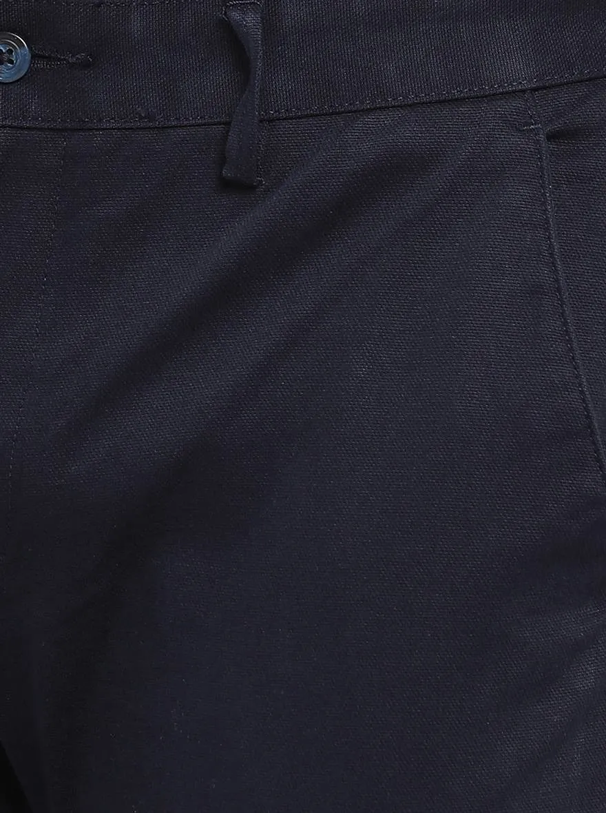 Navy Blue Solid Super Slim Fit Casual Trouser | Greenfibre