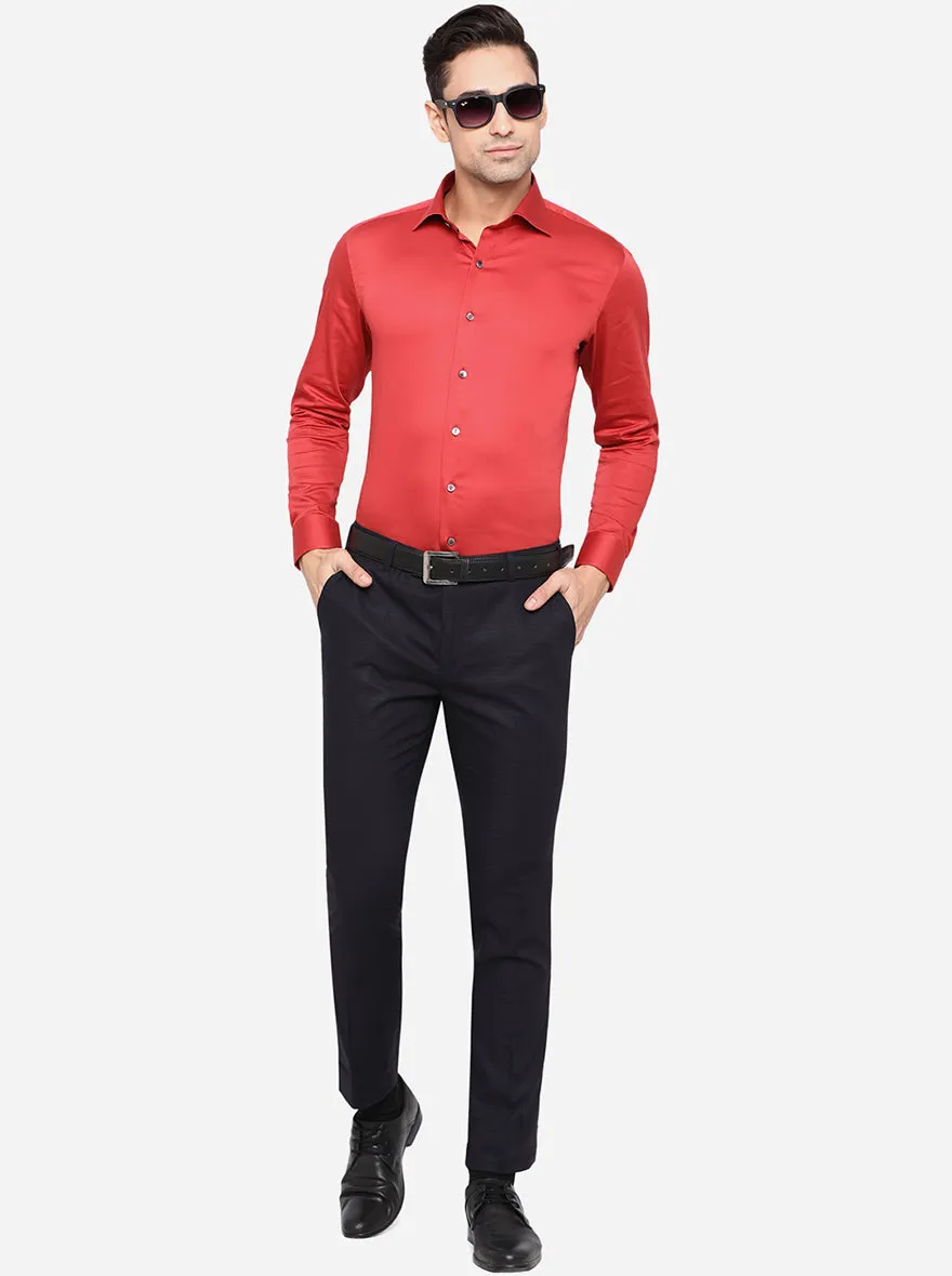 Navy Blue Solid Super Slim Fit Formal Trouser | JadeBlue