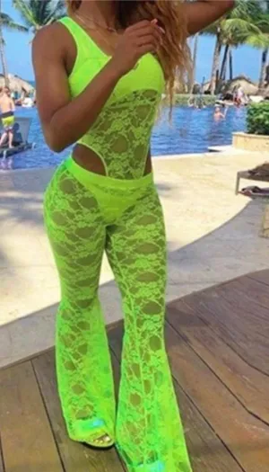 Neon Lights out Lace Bell Bottoms
