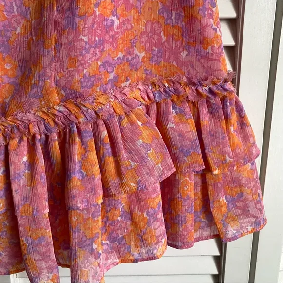 NEW Barbie LIKELY Kenzie Pink Mini Skirt Pink Orange Purple Neon Floral ruffle 8