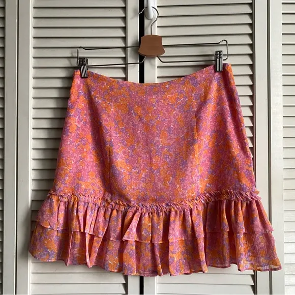 NEW Barbie LIKELY Kenzie Pink Mini Skirt Pink Orange Purple Neon Floral ruffle 8