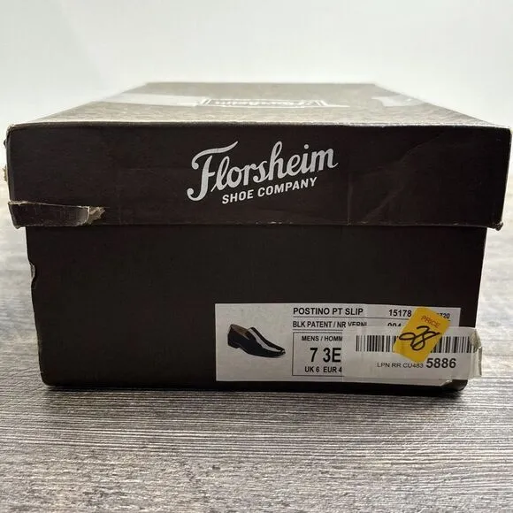 NEW Florsheim‎ Postino Black Patent Leather Plain Toe Slip On Men's Size 7 EEE