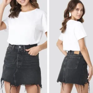 NEW Levi's Premium Denim Black Deconstructed Distressed Denim Mini Skirt
