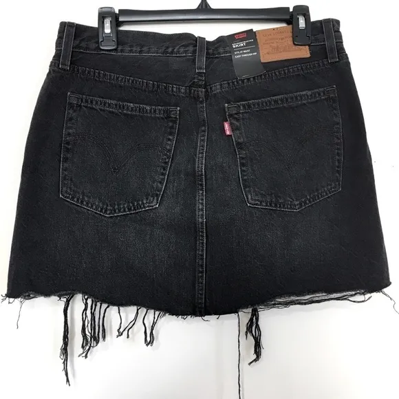 NEW Levi's Premium Denim Black Deconstructed Distressed Denim Mini Skirt