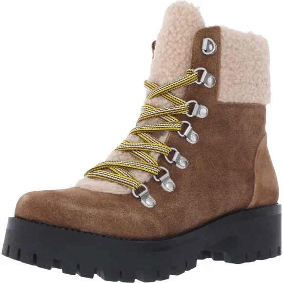 NEW Steve Madden Womens Aniko Ankle Boots Zipper Lace Up Chestnut Suede NIB