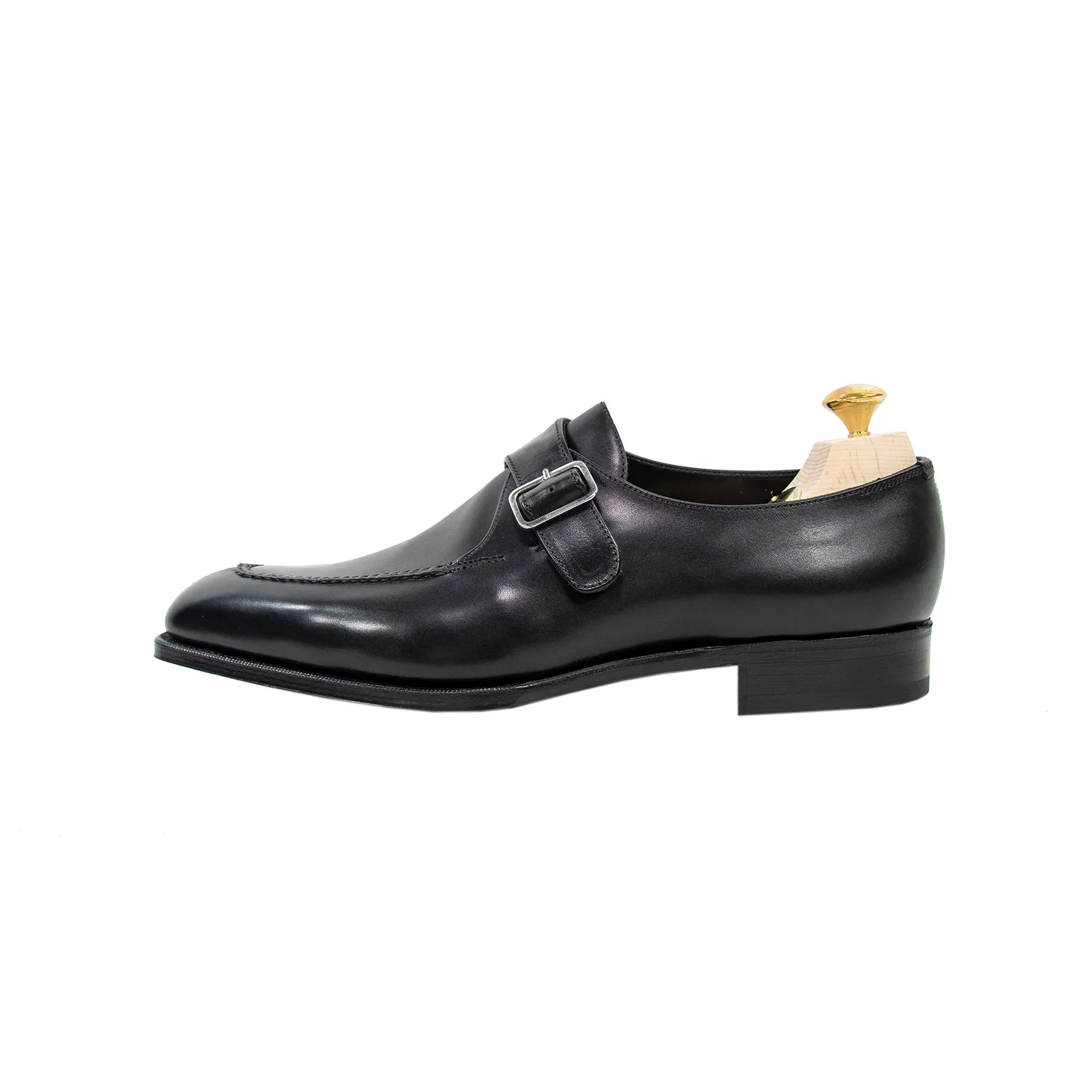 NIB $1585 Edward Green Ashby E888 Black Calfskin Split Toe Monk Strap Shoes   Trees