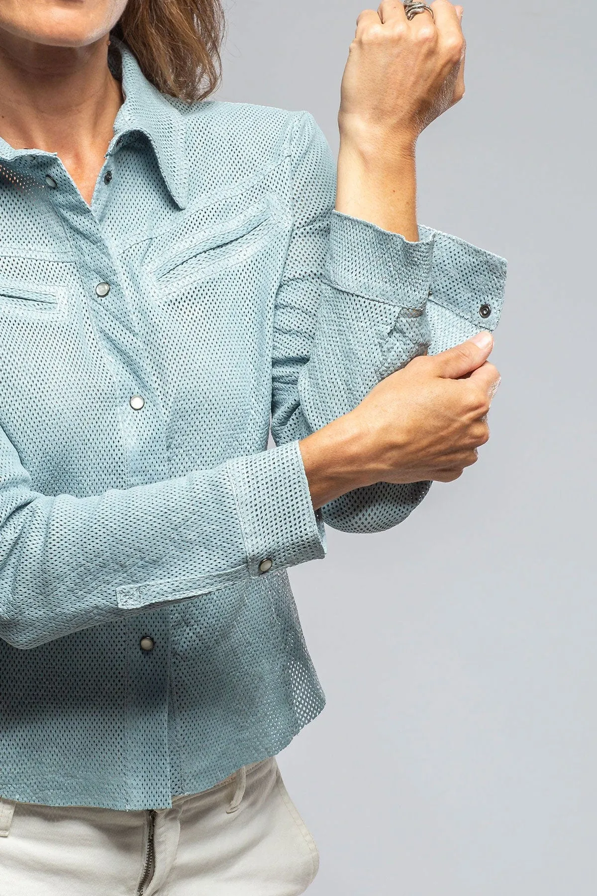 Pasadena Perforated Leather Shirt In Blue