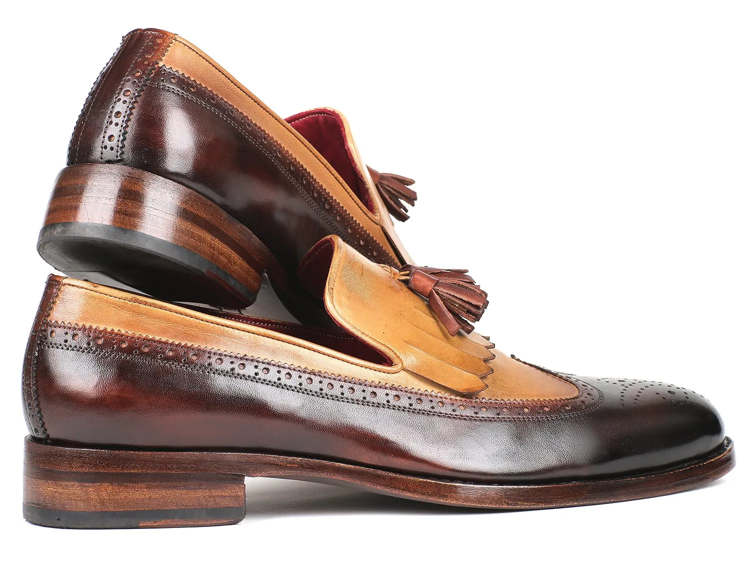 Paul Parkman Kiltie Tassel Loafers in Beige & Brown