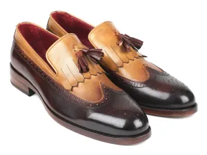 Paul Parkman Kiltie Tassel Loafers in Beige & Brown