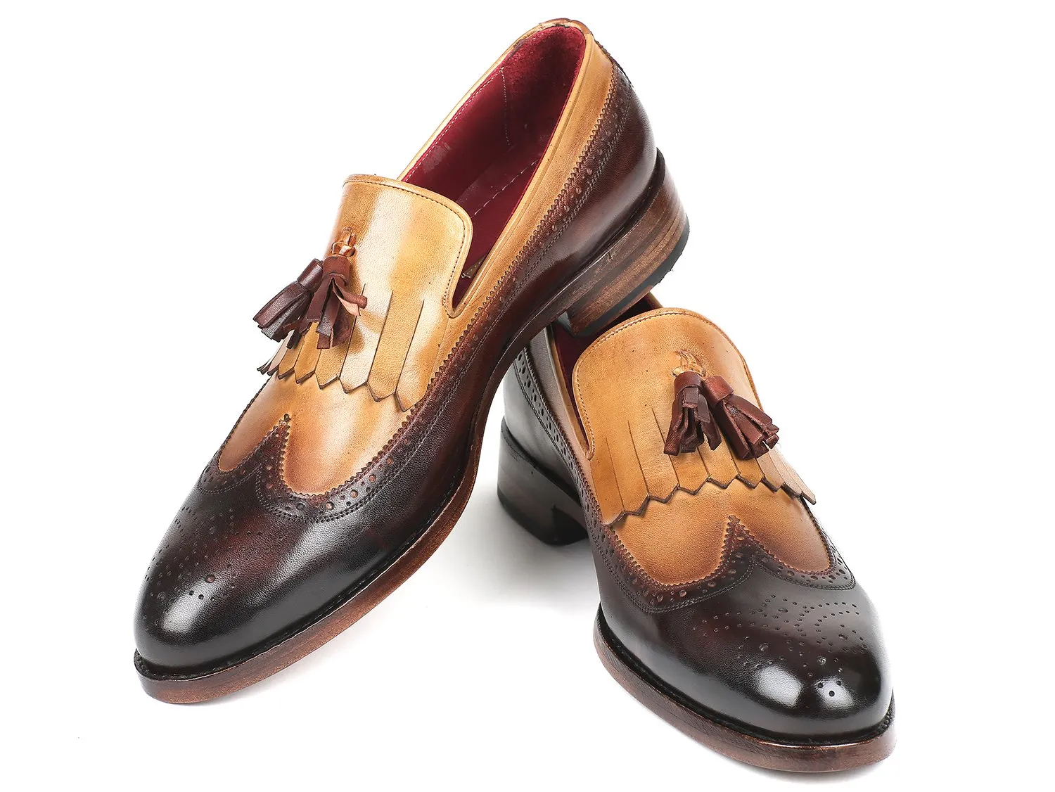 Paul Parkman Kiltie Tassel Loafers in Beige & Brown