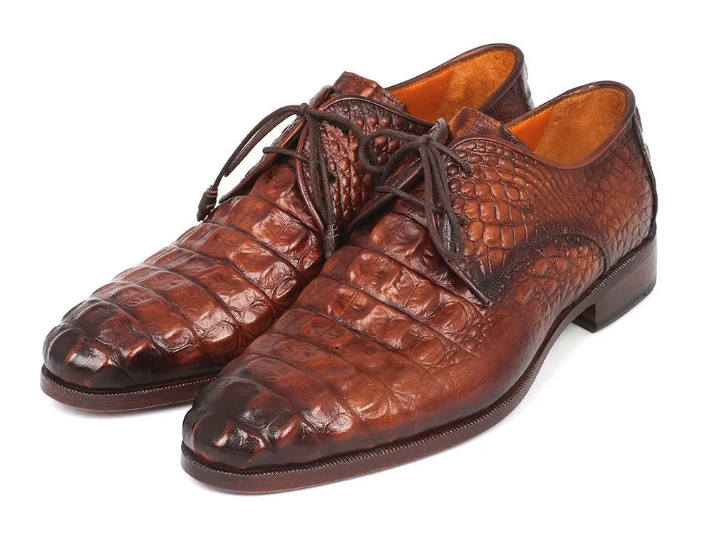 Paul Parkman Men's Croco-Embossed Leather Derby Shoes in Light Brown