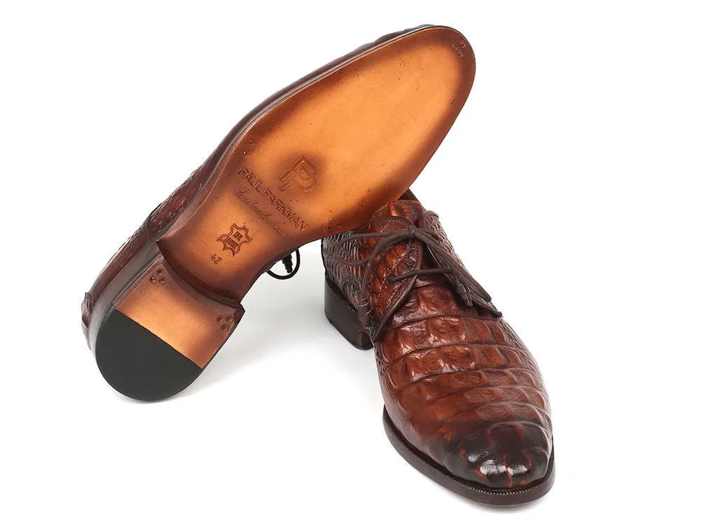 Paul Parkman Men's Croco-Embossed Leather Derby Shoes in Light Brown