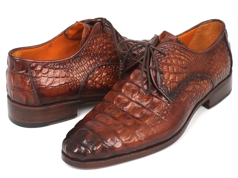 Paul Parkman Men's Croco-Embossed Leather Derby Shoes in Light Brown