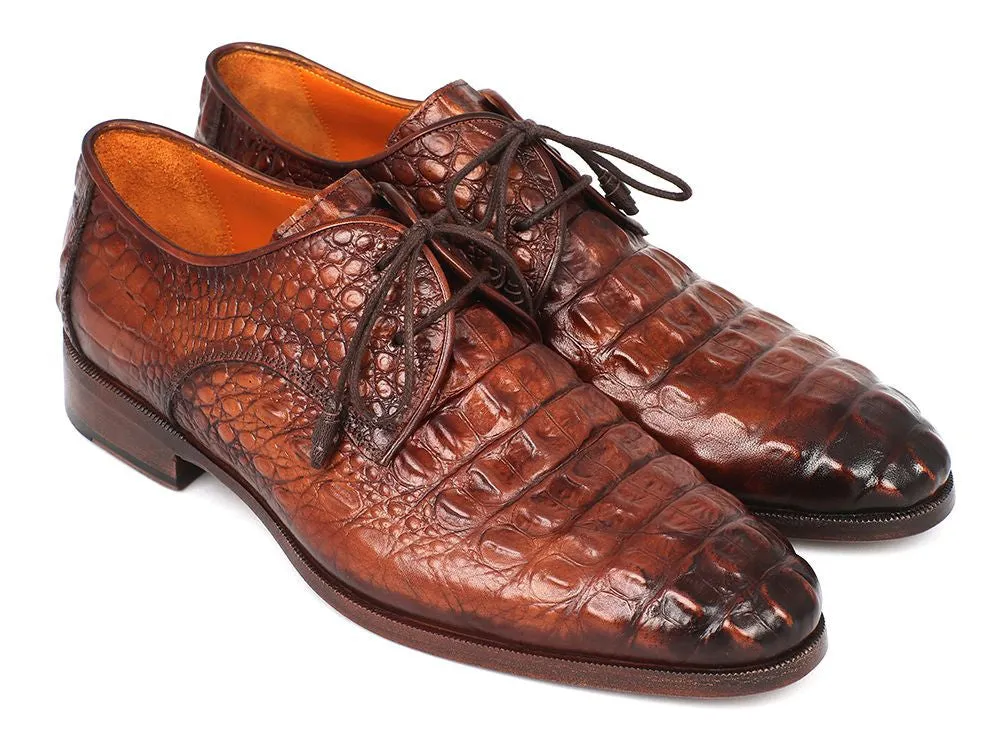 Paul Parkman Men's Croco-Embossed Leather Derby Shoes in Light Brown