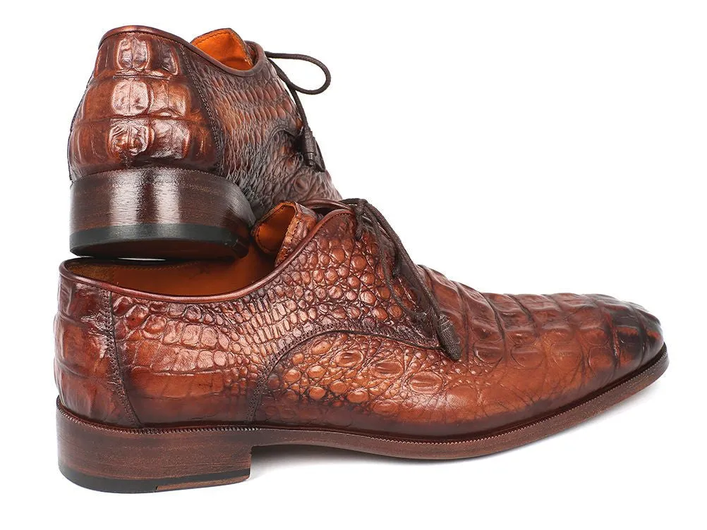 Paul Parkman Men's Croco-Embossed Leather Derby Shoes in Light Brown