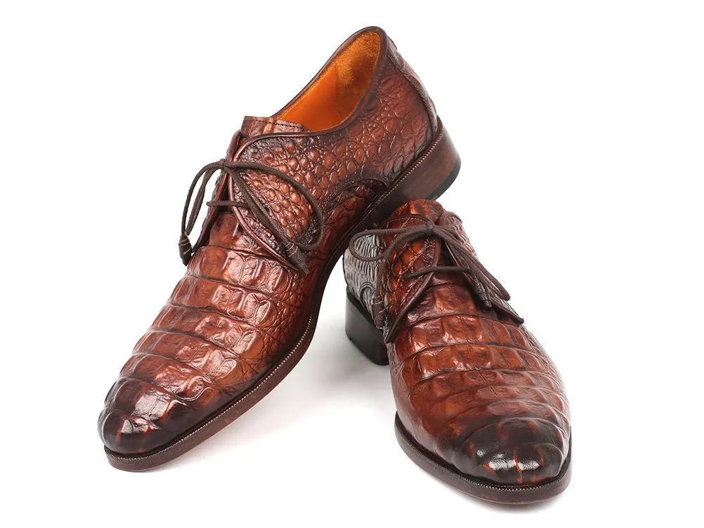 Paul Parkman Men's Croco-Embossed Leather Derby Shoes in Light Brown