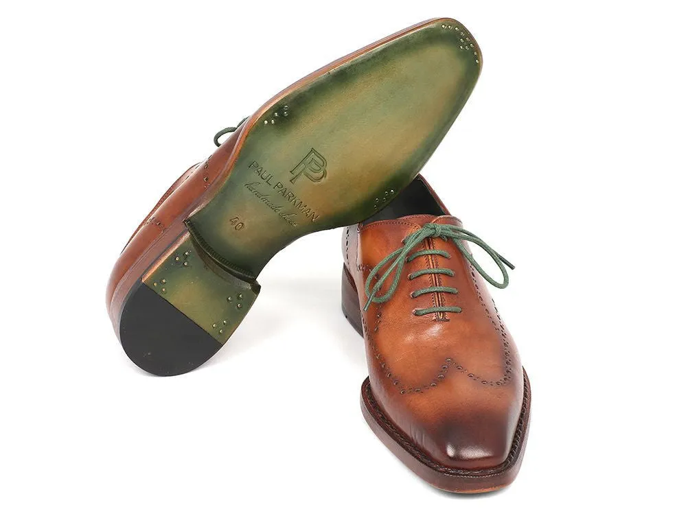 Paul Parkman Men's Goodyear Welted Wingtip Oxfords in Camel Brown