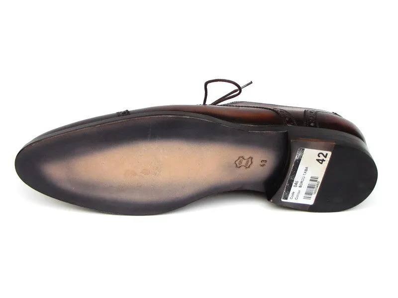 Paul Parkman Men's Hand-Painted Leather Derby Shoes in Bordeaux & Tobacco