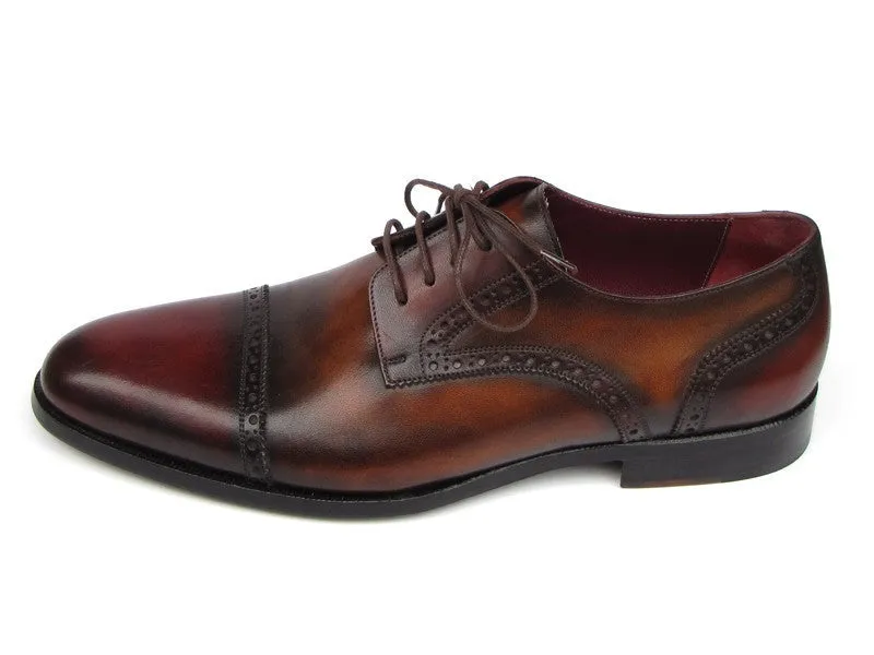 Paul Parkman Men's Hand-Painted Leather Derby Shoes in Bordeaux & Tobacco