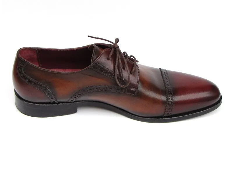 Paul Parkman Men's Hand-Painted Leather Derby Shoes in Bordeaux & Tobacco