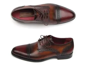 Paul Parkman Men's Hand-Painted Leather Derby Shoes in Bordeaux & Tobacco