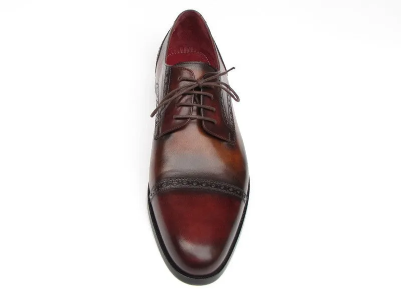 Paul Parkman Men's Hand-Painted Leather Derby Shoes in Bordeaux & Tobacco