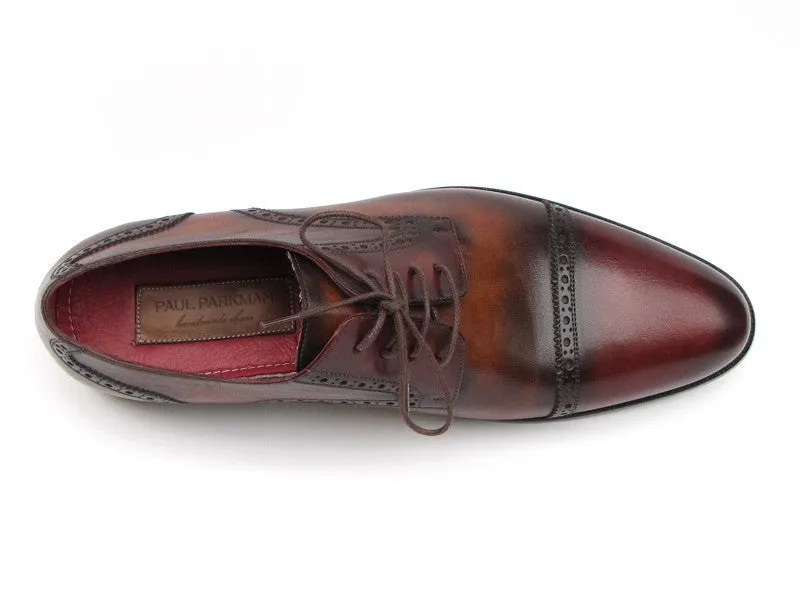 Paul Parkman Men's Hand-Painted Leather Derby Shoes in Bordeaux & Tobacco