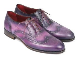 Paul Parkman Men's Hand-Painted Leather Wingtip Oxfords in Purple & Navy