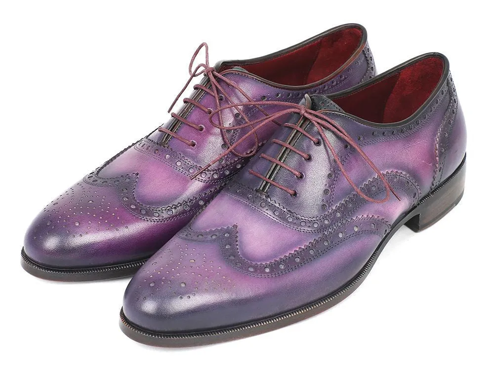 Paul Parkman Men's Hand-Painted Leather Wingtip Oxfords in Purple & Navy