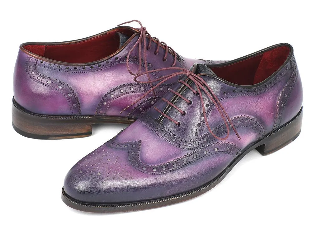 Paul Parkman Men's Hand-Painted Leather Wingtip Oxfords in Purple & Navy