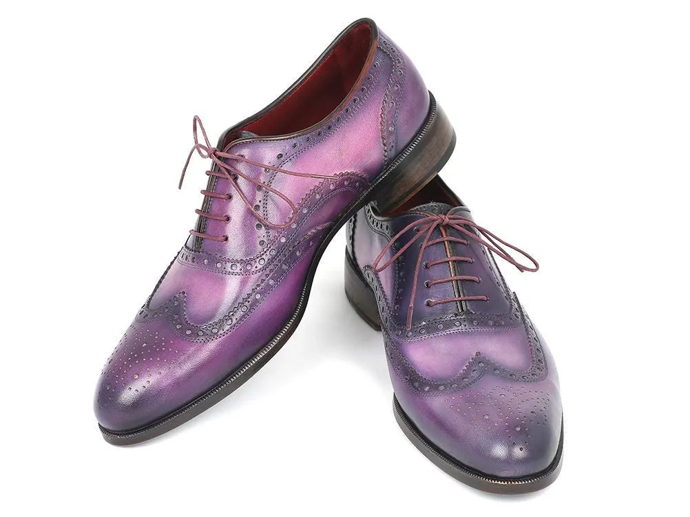 Paul Parkman Men's Hand-Painted Leather Wingtip Oxfords in Purple & Navy