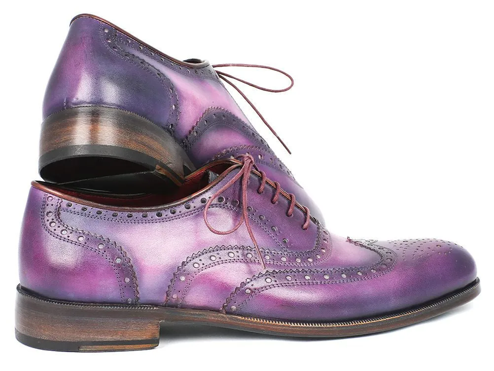 Paul Parkman Men's Hand-Painted Leather Wingtip Oxfords in Purple & Navy