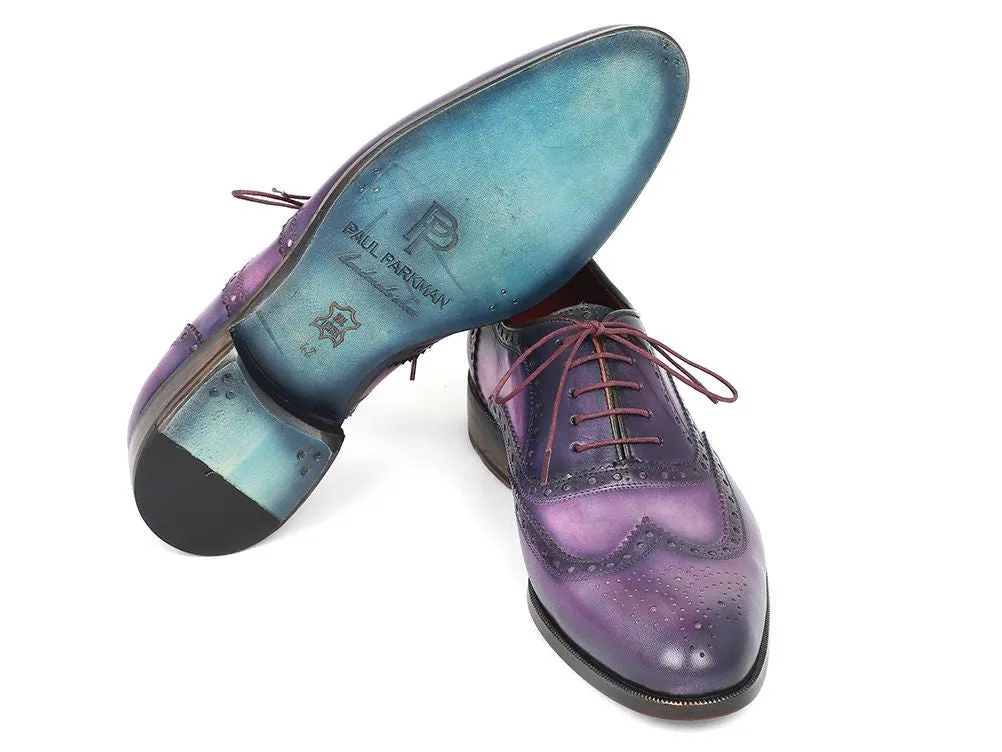 Paul Parkman Men's Hand-Painted Leather Wingtip Oxfords in Purple & Navy