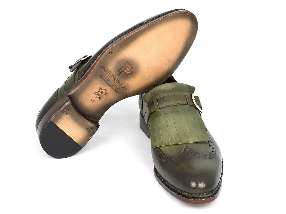Paul Parkman Men's Hand-Painted Wingtip Monkstrap Brogues in Green