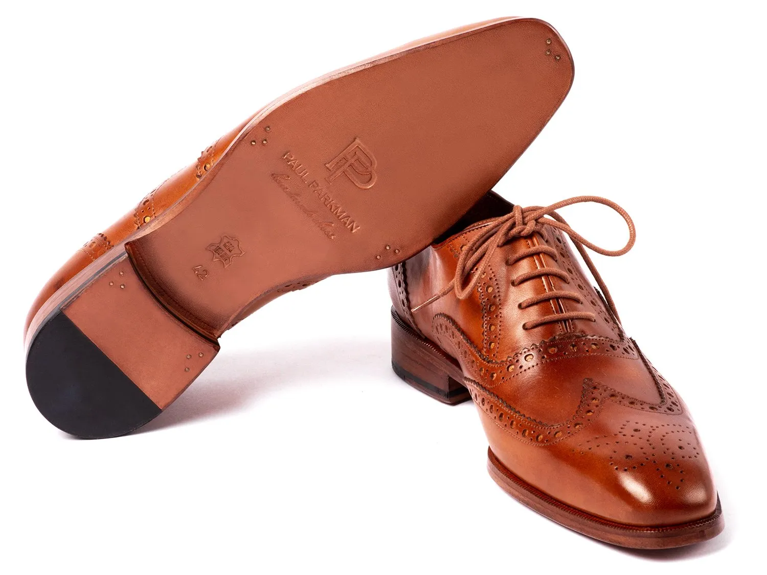 Paul Parkman Men's Hand-Painted Wingtip Oxfords in Mid Brown