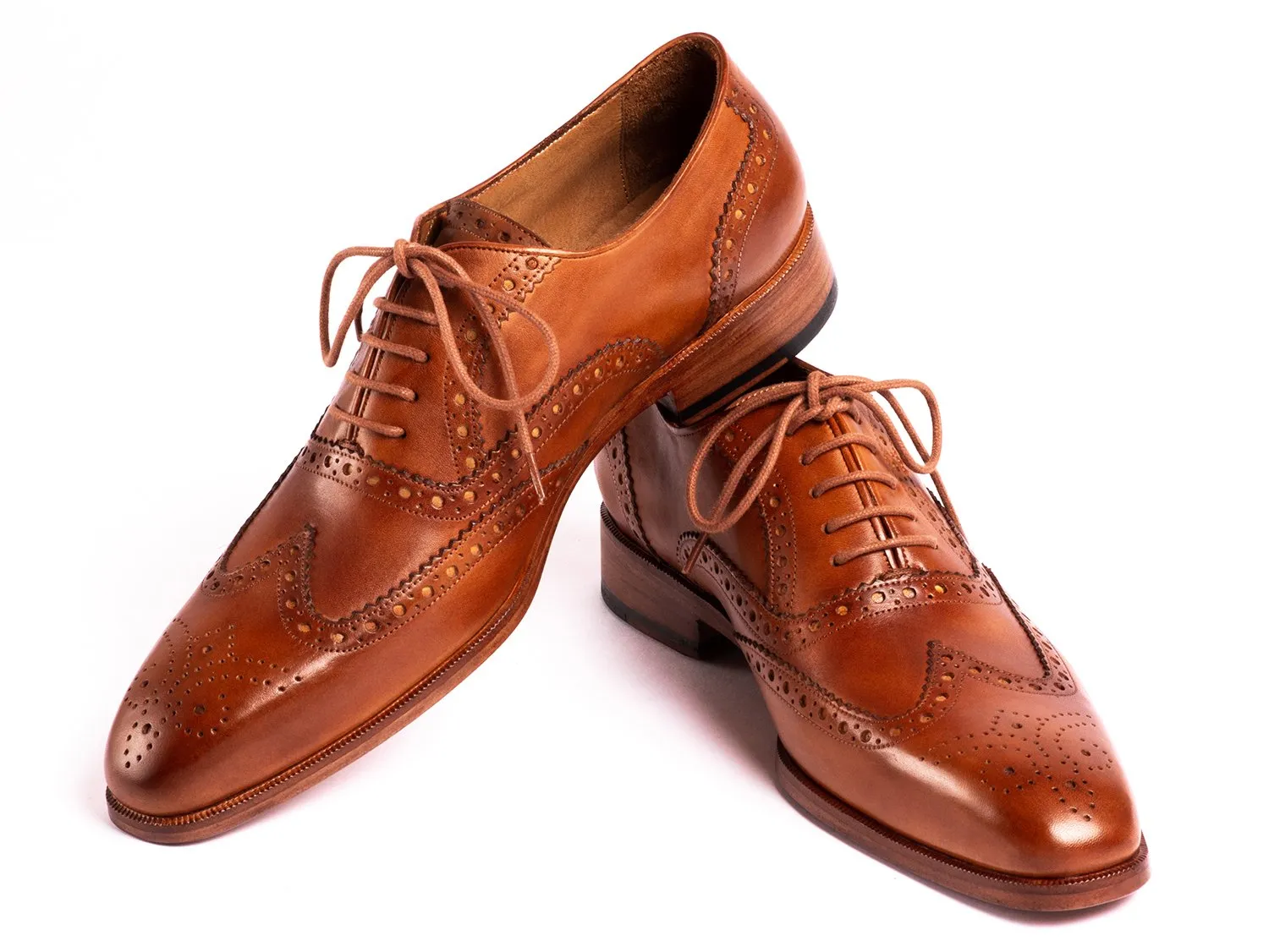 Paul Parkman Men's Hand-Painted Wingtip Oxfords in Mid Brown