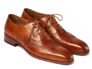 Paul Parkman Men's Hand-Painted Wingtip Oxfords in Mid Brown