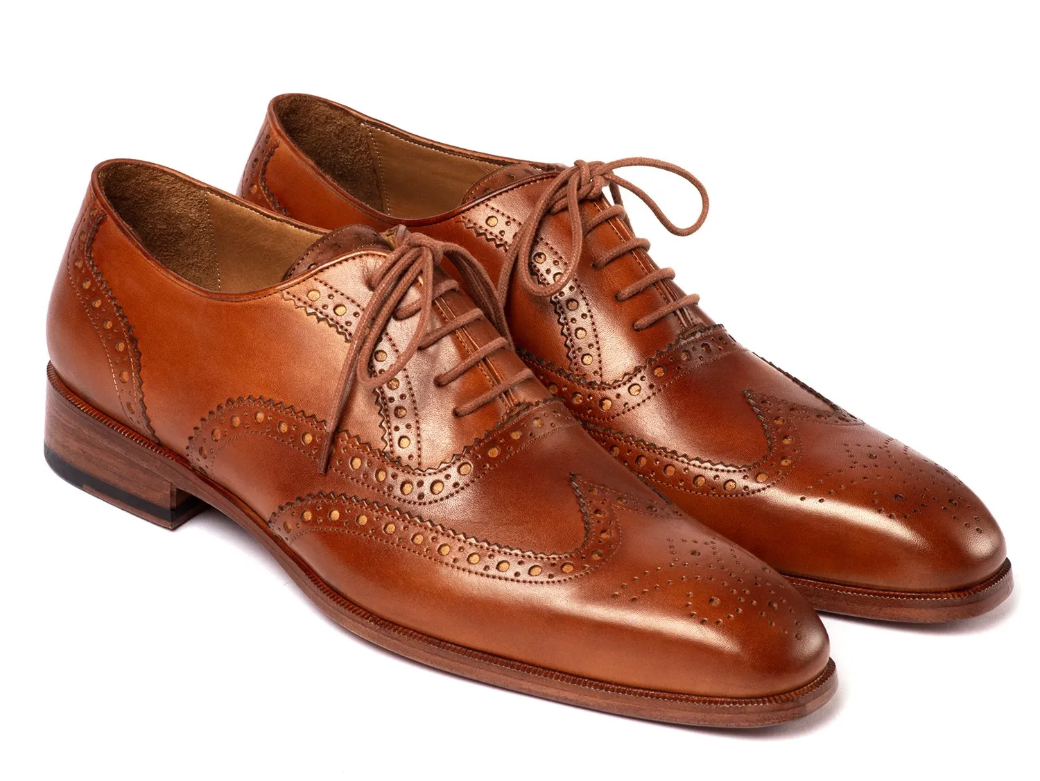 Paul Parkman Men's Hand-Painted Wingtip Oxfords in Mid Brown