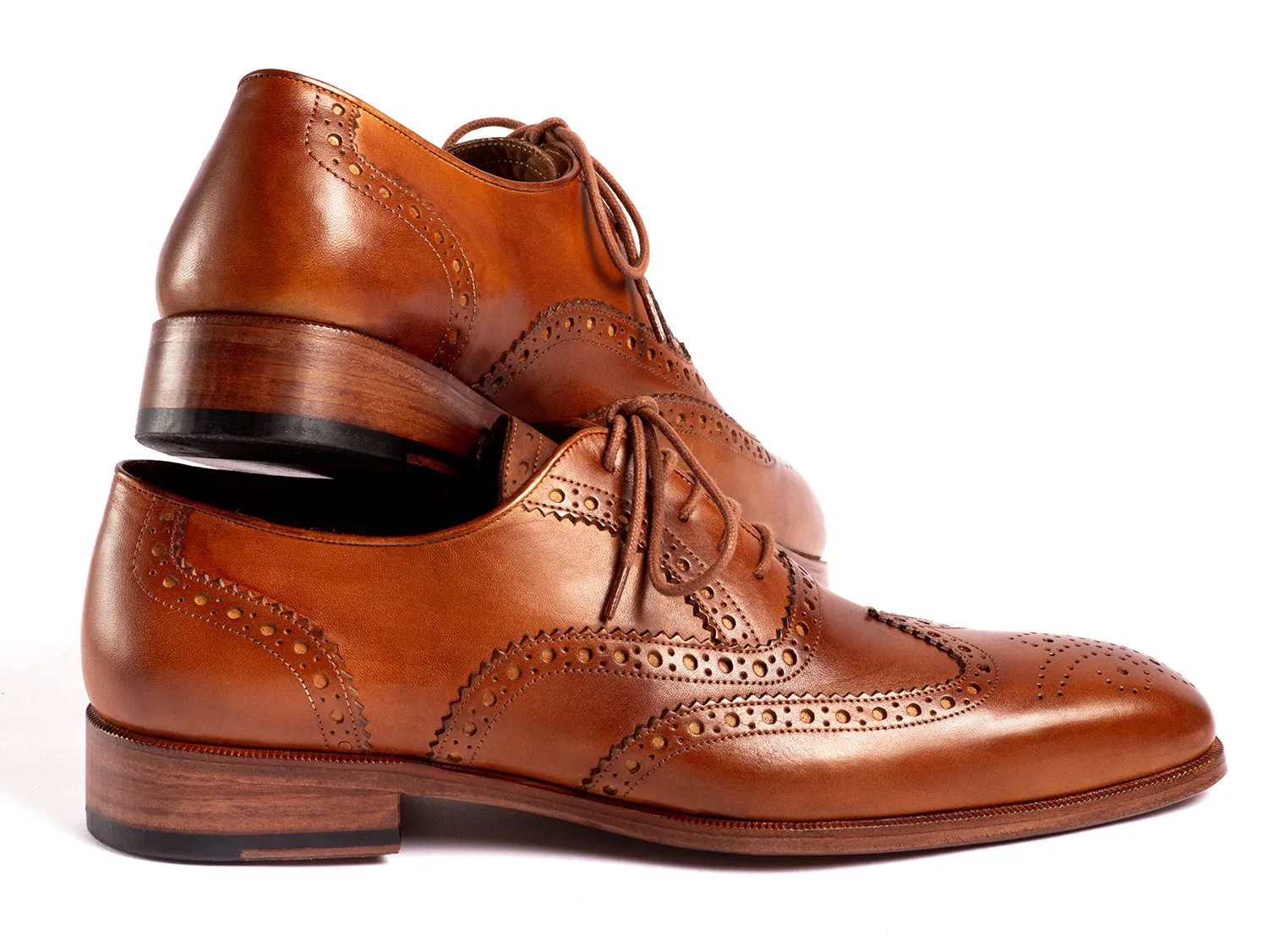 Paul Parkman Men's Hand-Painted Wingtip Oxfords in Mid Brown