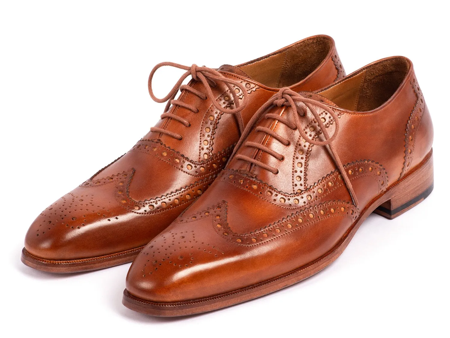 Paul Parkman Men's Hand-Painted Wingtip Oxfords in Mid Brown