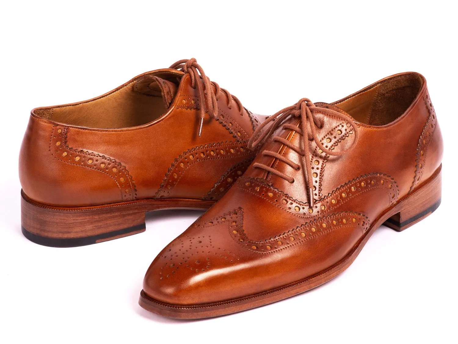 Paul Parkman Men's Hand-Painted Wingtip Oxfords in Mid Brown