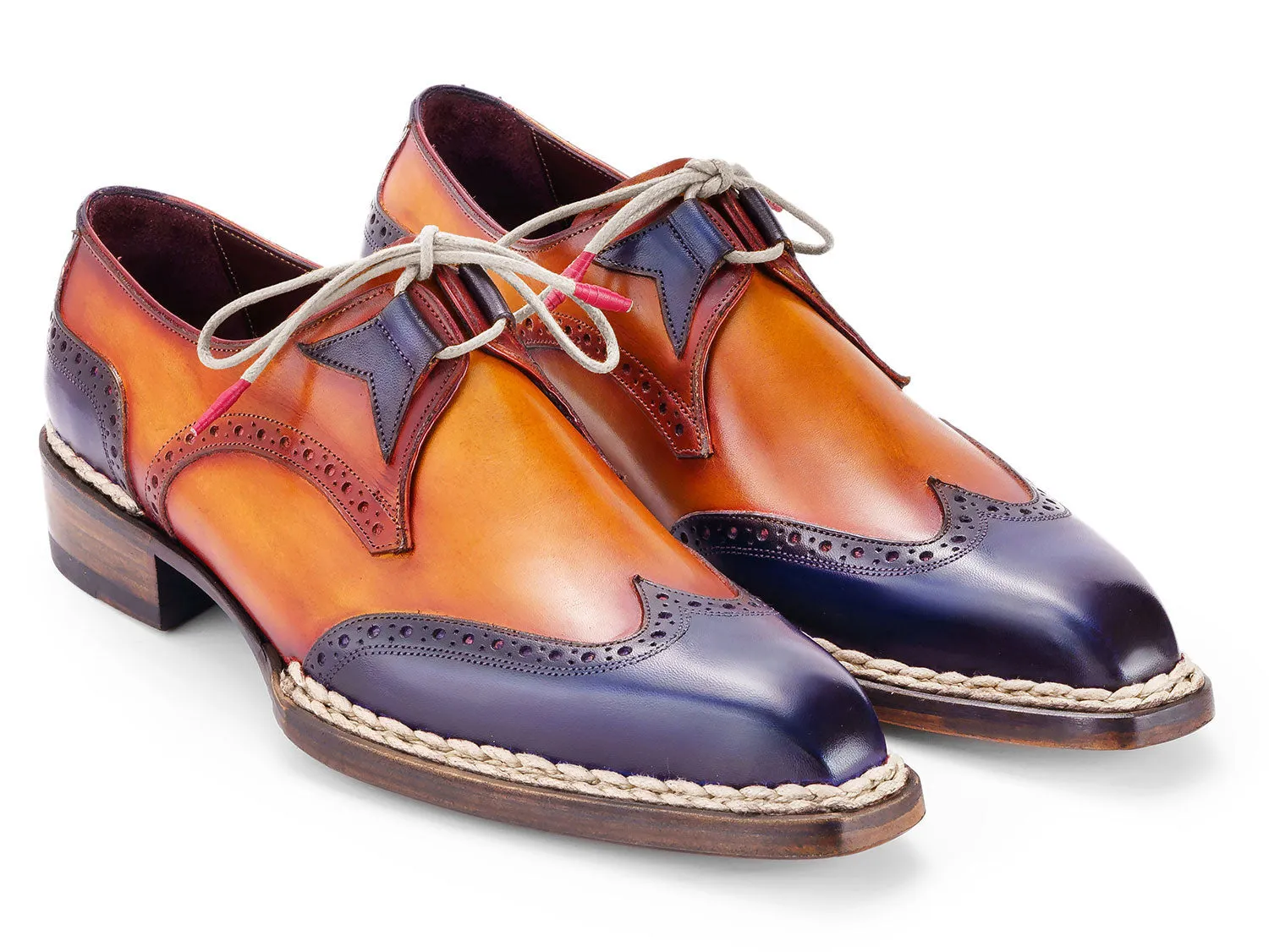 Paul Parkman Men's Norwegian Welted Wingtip Men's Dress Shoes in Blue & Camel