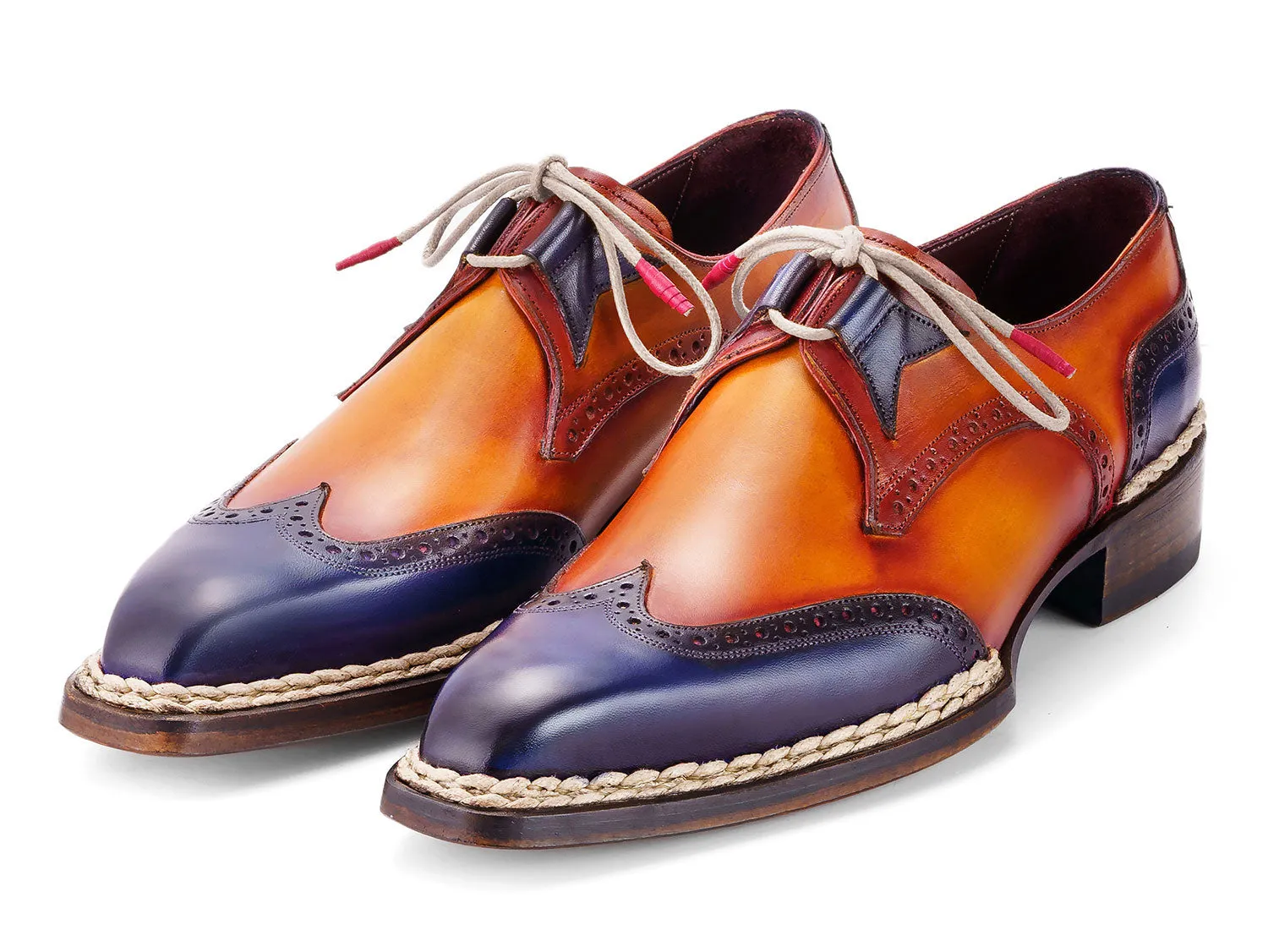 Paul Parkman Men's Norwegian Welted Wingtip Men's Dress Shoes in Blue & Camel