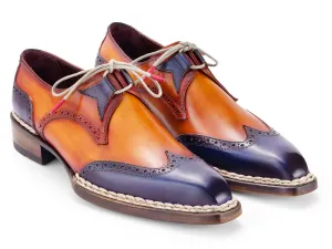 Paul Parkman Men's Norwegian Welted Wingtip Men's Dress Shoes in Blue & Camel